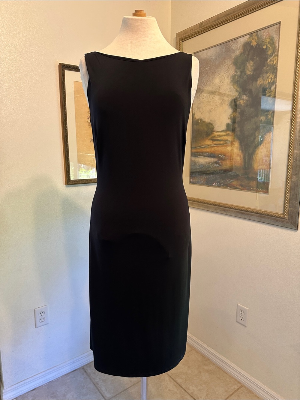 Ronen Chen Vintage Black Sleeveless Sheath Dress w/Draped Back Size 2